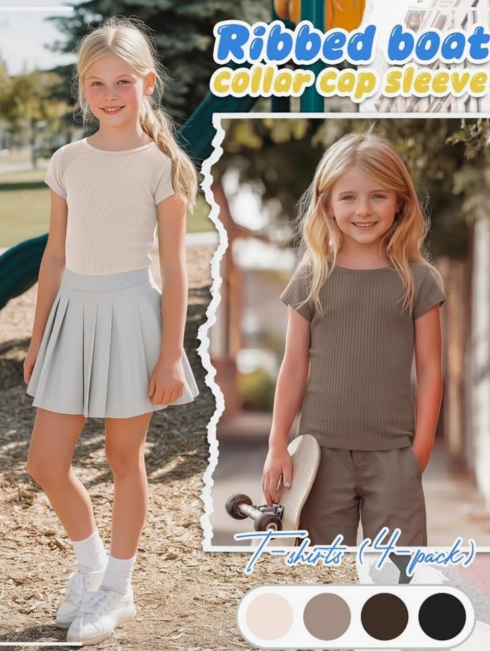 Girls 4Pk Ribbed Tees - Picture 3 of 7